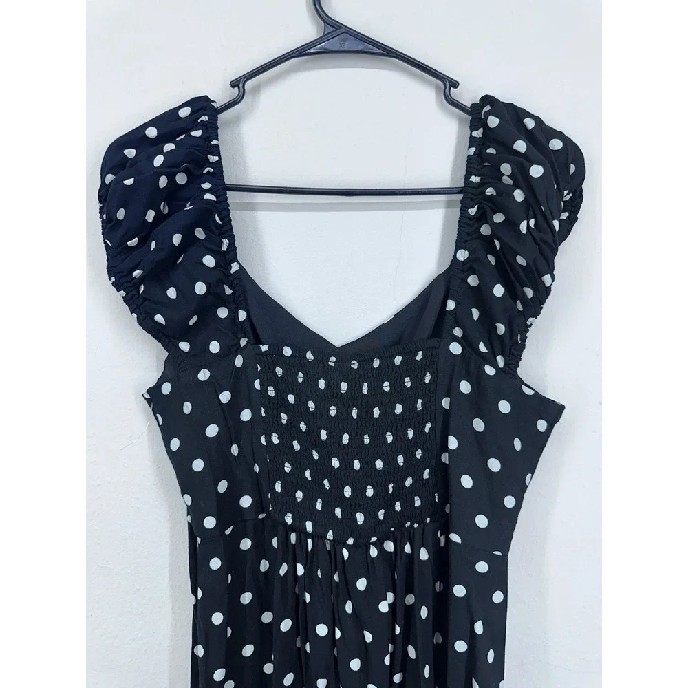 Coquette Puff Sleeve MEDIUM Black White Polka Dot 40s Style Midi Sun‎ Dress
